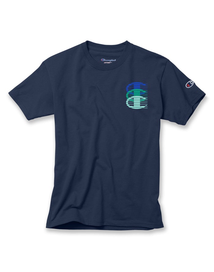 Champion T-Shirt Jongens - Donkerblauw - Cotton Vertical Triple Script Logo ( 592370-LYT )